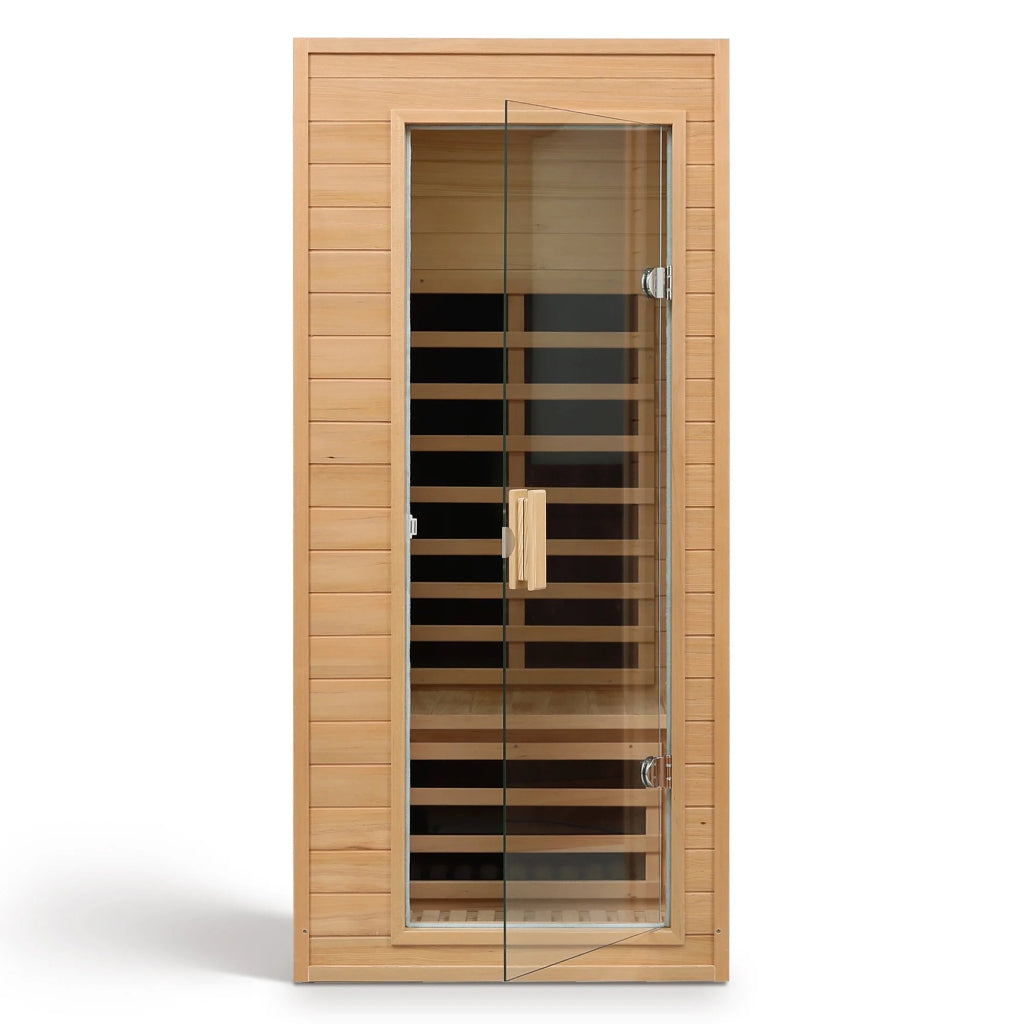1290W Hemlock 1 Person Sauna Indoor Spa Room , FAR Infrared Sauna with Touch Intelligent Panel, Bluetooth LED Reading Light,Temperature Protection for Home Gym