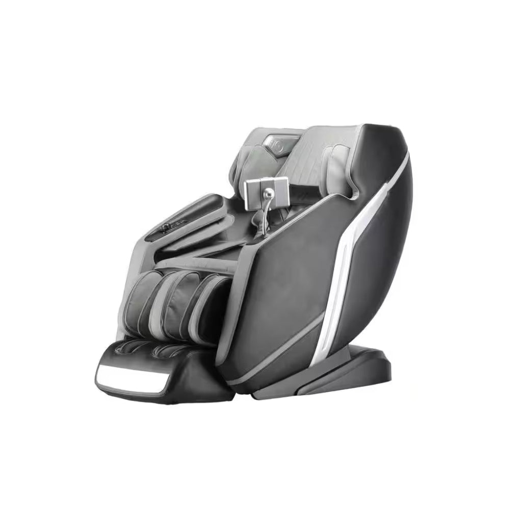 4D Deluxe Gray and Black Zero Gravity and Space Saving Faux Leather Heated Massage Chair with Sl-Track and Bluetooth