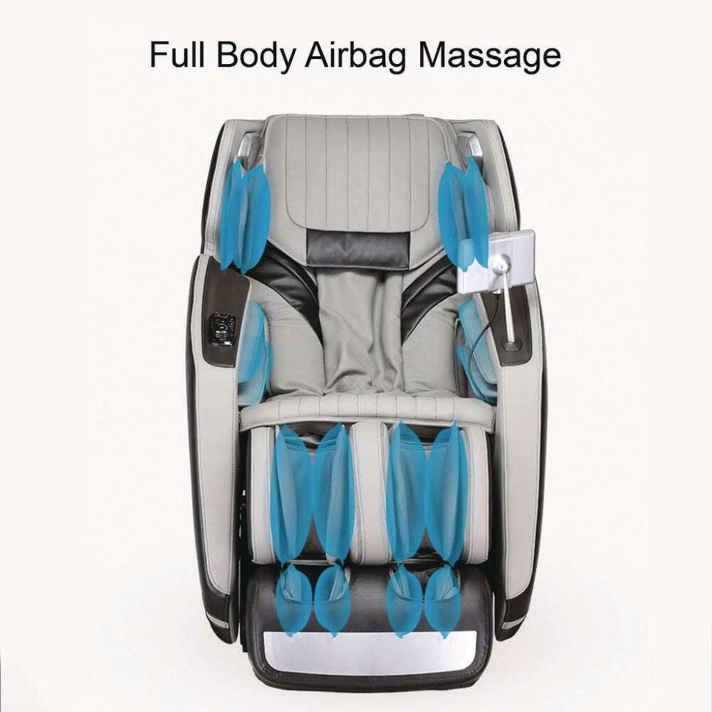 4D Deluxe Gray and Black Zero Gravity and Space Saving Faux Leather Heated Massage Chair with Sl-Track and Bluetooth