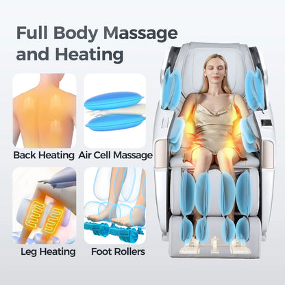 4D Full Body Massage Chair Zero Gravity Shiatsu Recliner,Sl Track Massage Chair with Heating,Leg Auto Extension,Bluetooth,Ai Voice and APP Controller,White