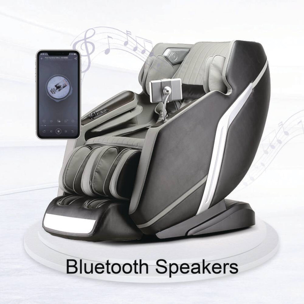 4D Deluxe Gray and Black Zero Gravity and Space Saving Faux Leather Heated Massage Chair with Sl-Track and Bluetooth