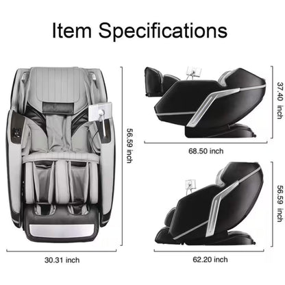4D Deluxe Gray and Black Zero Gravity and Space Saving Faux Leather Heated Massage Chair with Sl-Track and Bluetooth