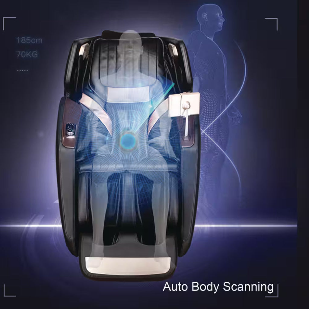 4D Deluxe Gray and Black Zero Gravity and Space Saving Faux Leather Heated Massage Chair with Sl-Track and Bluetooth