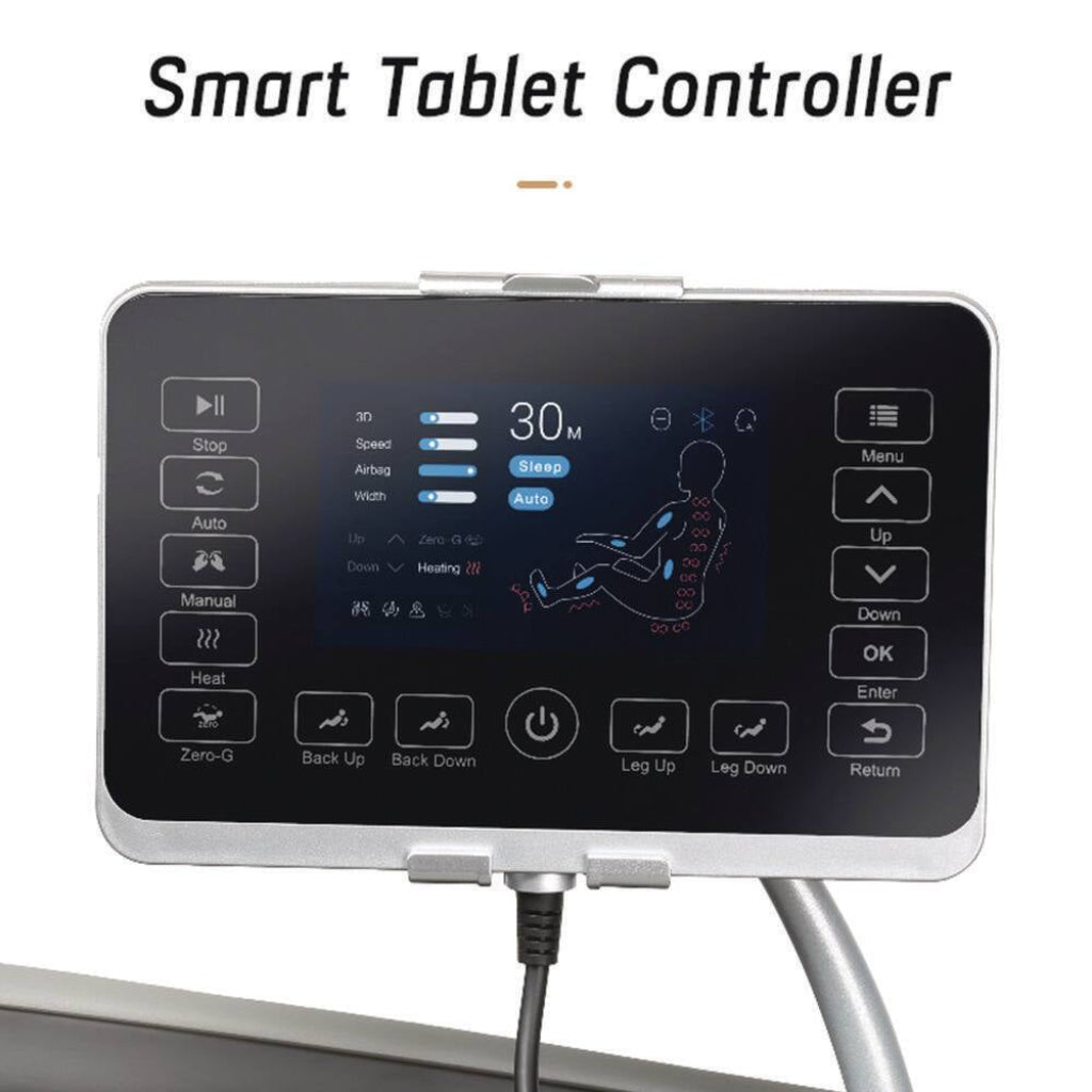 4D Deluxe Gray and Black Zero Gravity and Space Saving Faux Leather Heated Massage Chair with Sl-Track and Bluetooth