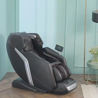 4D Deluxe Gray and Black Zero Gravity and Space Saving Faux Leather Heated Massage Chair with Sl-Track and Bluetooth